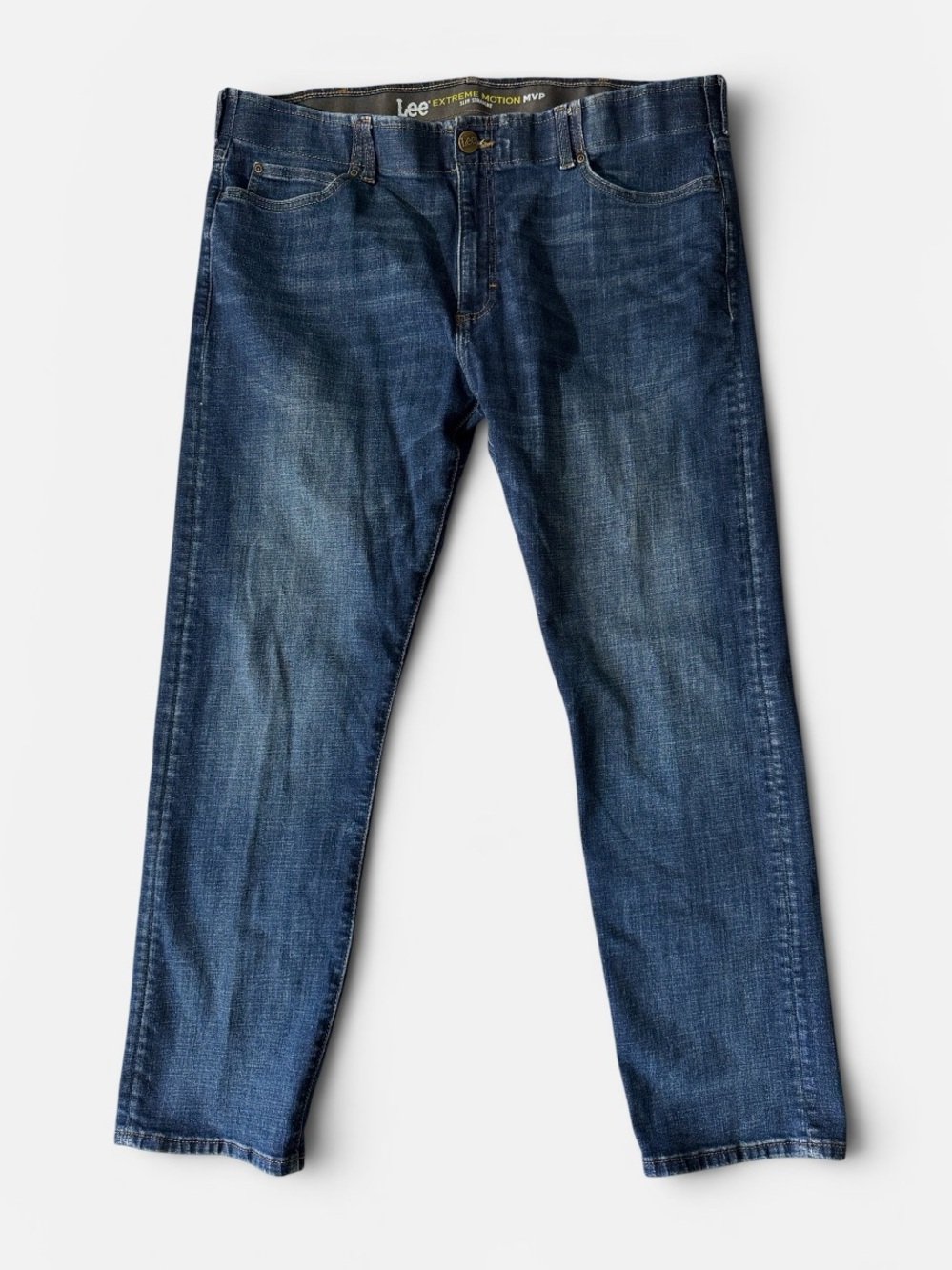 Lee mens 42x32 Slim Straight extreme motion MVP stretch denim blue jeans EUC